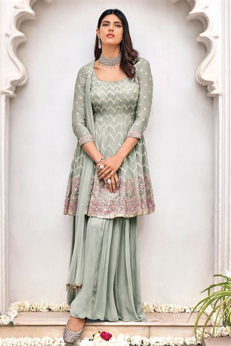 Grey ColourLatest Punjabi Sharara Suits Party Wear