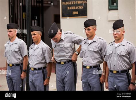 Citadel freshmen known as knobs adjust their new uniforms worn for the ...