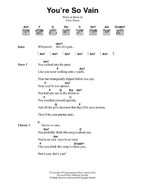 You're So Vain by Carly Simon - Guitar Chords/Lyrics - Guitar Instructor