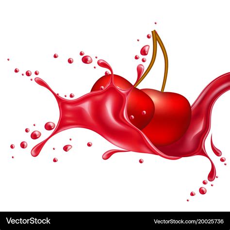 Realistic red cherry juice splash Royalty Free Vector Image