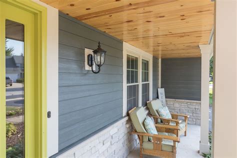 Stained Porch Ceiling | Hardie siding, James hardie siding, Porch ceiling