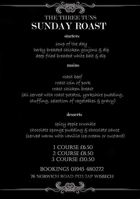 Menu at The Three Tuns pub & bar, Wisbech