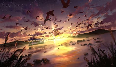 Enchanted Twilight: Anime Landscape HD Wallpaper by 朝ノ蜜柑 (pixiv)