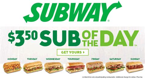 Subway Coupons - $3.50 sub of the day going on at Subway