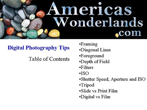 Digital Photography Tips - Tips and suggestions for taking better photos with your digial camera.