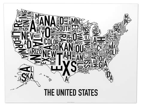 United States Map 24" x 18" Classic Black & White Poster