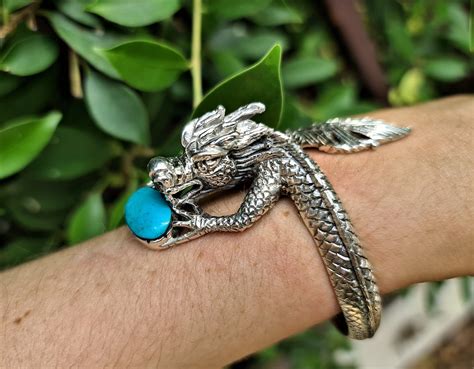 Reserved Dragon Bracelet STERLING SILVER 925 Turquoise Chinese - Etsy ...