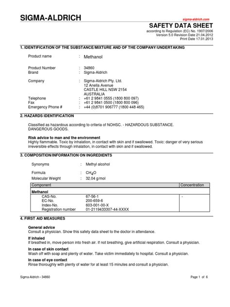 Methanol PDF | PDF | Personal Protective Equipment | Toxicity