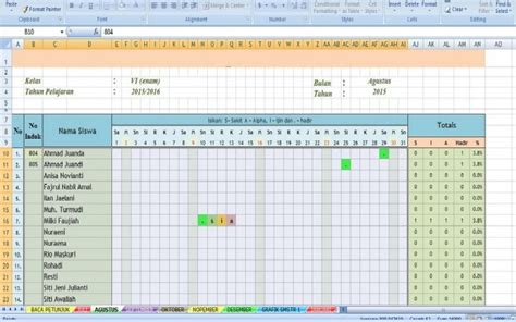 Contoh Absensi Siswa – Daftar Hadir Siswa Otomatis Exel