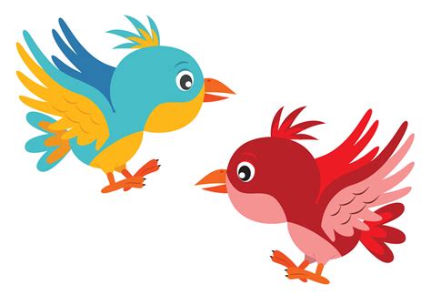 Vector Illustration of two different colored flying birds. Cartoon Bird ...