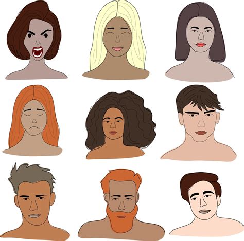 Set of vector illustrations doodle faces of people 7929055 Vector Art at Vecteezy