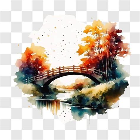 Download Watercolor Painting of Old Bridge and Trees in Forest PNG ...