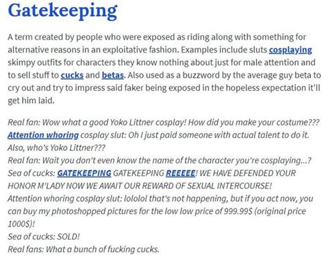 This gatekeeping Urban Dictionary definition of gatekeeping written by ...