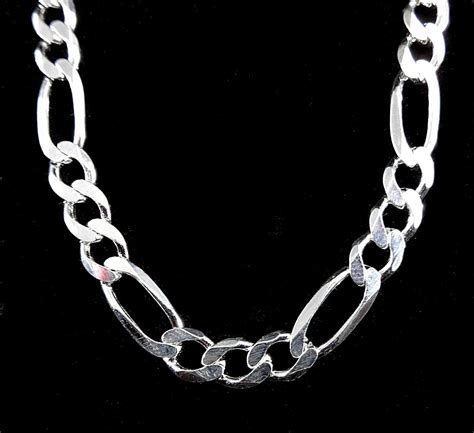 6MM Solid 925 Sterling Silver Italian Men's FIGARO Chain Necklace Made In Italy - Necklaces ...