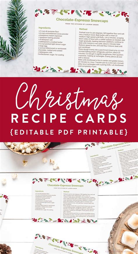 Printable Christmas Recipe Card {Editable PDF Template} | Christmas recipe cards printable ...