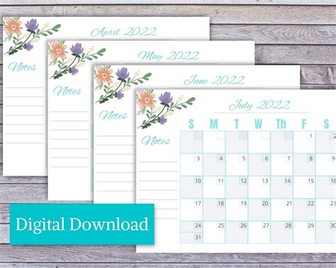 Printable Floral Calendar 2022 Bundle - Etsy