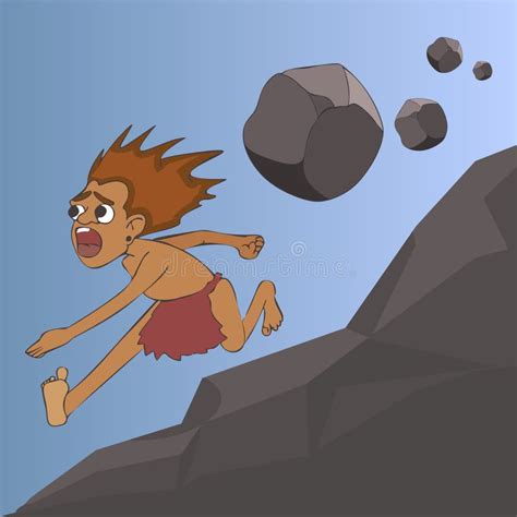 Man Escaping from Boulder Rolling Down a Hill Stock Vector - Illustration of boulder, yell ...