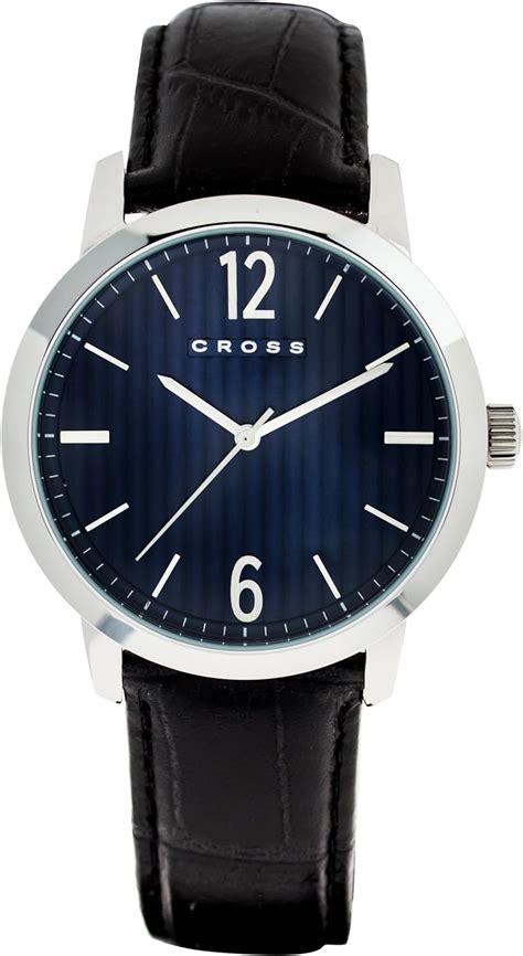 Cross Watch Men's Quartz Watch with Blue Dial Analogue Display and Black Leather Strap CR8013-03 ...