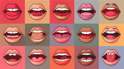 Collection of Cartoon Lips Showcasing Various Expressions and Actions ...