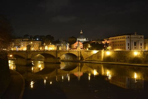 HD wallpaper: rome, bridge, italy, night, building exterior, reflection, water | Wallpaper Flare