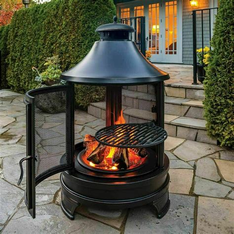 Rustic Outdoor Fireplace Chiminea with Cooking Grill