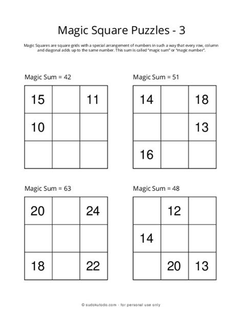 3x3 Magic Square Puzzles Printable