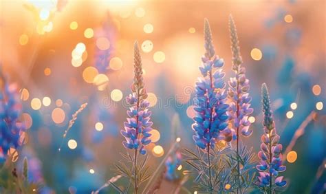 Grassy Bokeh Sky with Blue Flowers Stock Image - Image of beauty ...