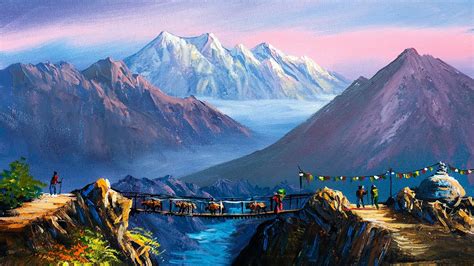 Nepali Painting | Painting a Beautiful Mountain Landscape with Acrylics | Art Candy | Nepali ...