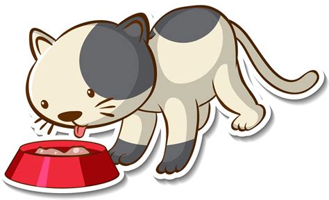 Sticker design with little cat eating isolated 2896191 Vector Art at ...