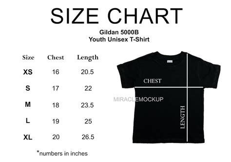 Size Chart Gildan 5000B Youth Mock up Shirt Youth Tshirt Black - Etsy