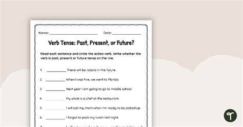 Verb Tense Worksheet | Teach Starter