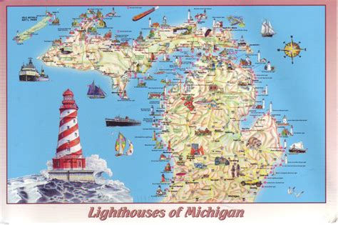 The World in Postcards - Sabine's Blog: Lighthouses of Michigan Map