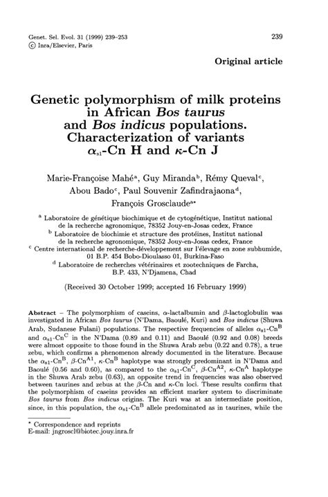 (PDF) Genetic polymorphism of milk proteins.