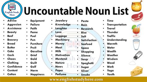 Uncountable Noun List - English Study Here