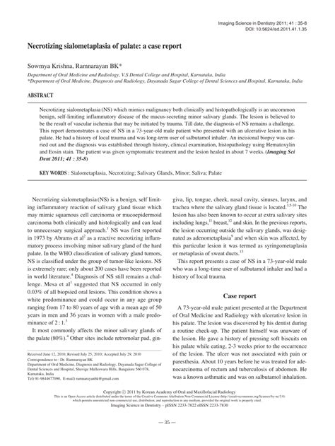 (PDF) Necrotizing sialometaplasia of palate: A case report