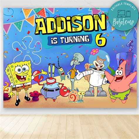 Printable Spongeb Backdrop Digital File Template Instant Download ...