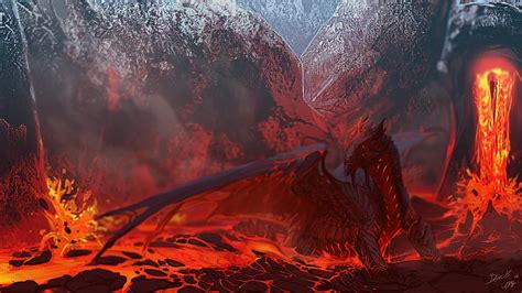 HD wallpaper: digital art, fantasy art, dragon, fire, lava, volcano, Black-Wing24 | Wallpaper Flare