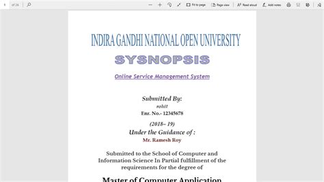 IGNOU BCA MCA COMPLETE PROJECT REPORT SYNOPSIS