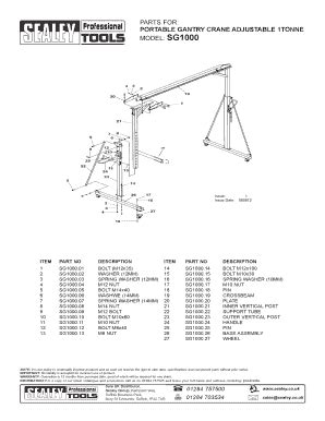 PARTS FOR PORTABLE GANTRY CRANE ADJUSTABLE 1TONNE MODEL - Workshopping Co - Fill and Sign ...