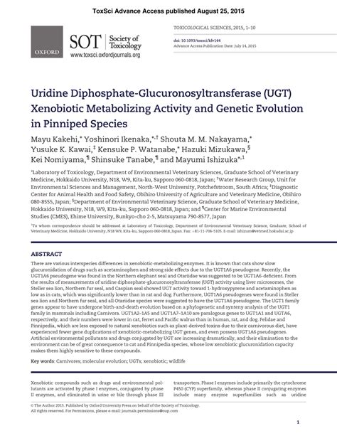 (PDF) Uridine Diphosphate-Glucuronosyltransferase (UGT) Xenobiotic ...