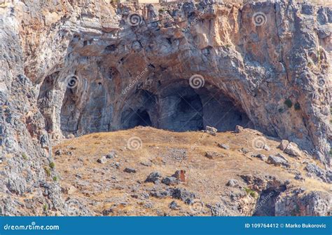 Cave Mouth Opening Bottom Cliff View Acropolis of Lindos of Rhodes Stock Photo - Image of ...