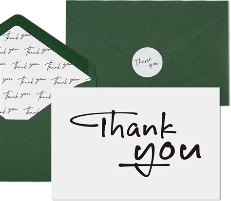 Amazon.com : AZAZA 48 PCS Thank You Cards with Envelopes 4x6, Green Wedding Thank You Cards Gold ...