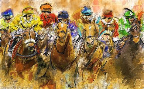 Horse Racing Abstract Painting by Lourry Legarde