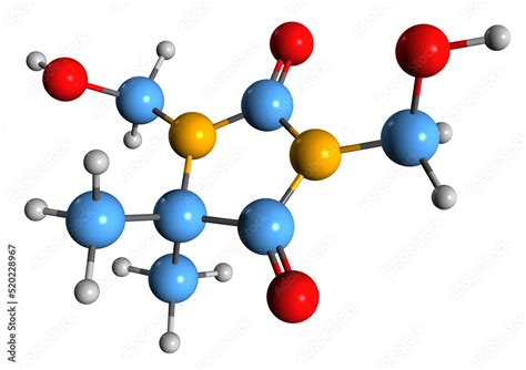 3D image of DMDMH hydantoin skeletal formula - molecular chemical structure of antimicrobial ...