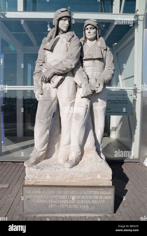 Statue of Alcock & Brown outside the Heathrow Academy, north of ...