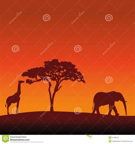 African Safari Silhouette Vector Background Stock Vector - Illustration of kenya, sunset: 41188013