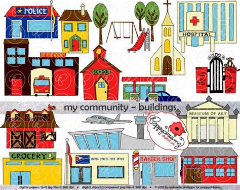 My Community Buildings Clipart: 300 dpi transparent png