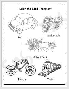 Land Transport Coloring Worksheet - EnglishBix