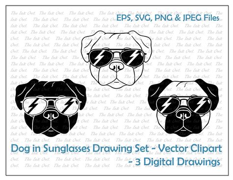 Dog with Sunglasses Vector Clipart Set / Outline & Silhouette | Etsy