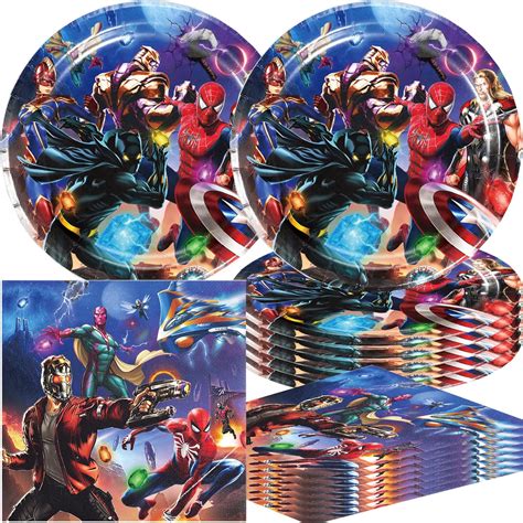 Amazon.com: 40Pack Super Hero Birthday Decorations, 20 Plates, 20 ...